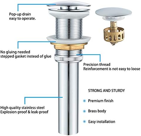 Bathroom Sink Drain with Strainer No Overflow Install Polished Chrome