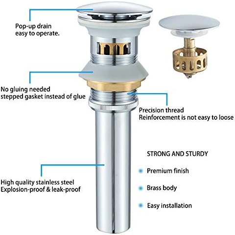 VOTON Chrome Sink Drain with Basket Stopper and Overflow Hole
