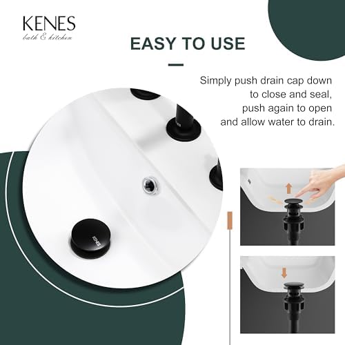 Kenes Pop-Up Sink Drain Matte Black Easy Installation Durable Design