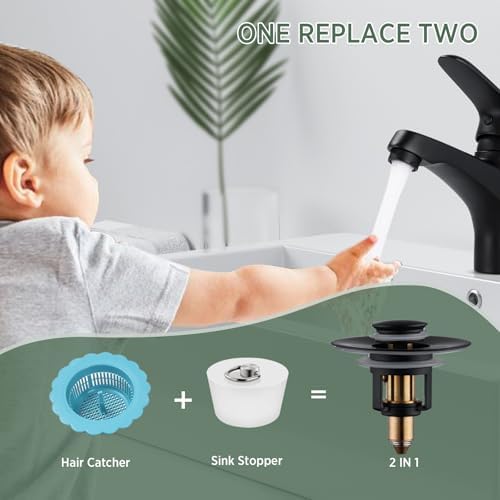 Universal Bathroom Sink Stopper 2-Pack Matte Black