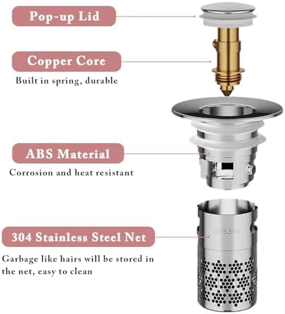 ABDZTY 2-Piece bathroom sink drain strainer stopper basket 11-142-inch compatible
