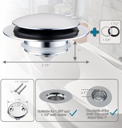 Chrome bathtub drain stopper with plug