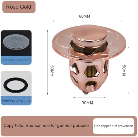 Universal Bathroom Sink Stopper Rose Gold Flower Design Anti-Clog Sink Plug