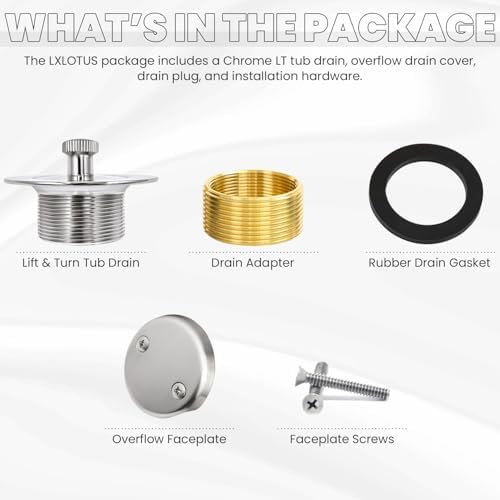 Chrome Bathtub Drain Kit Durable Modern Design Universal Fit