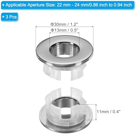Copper Sink Overflow Rings Set of 3 Bathroom Kitchen Fixtures Silver Design