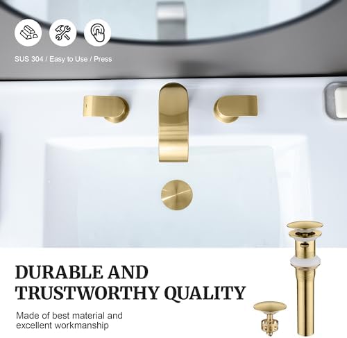 Pop Up Sink Drain Stopper with Overflow Brushed Gold