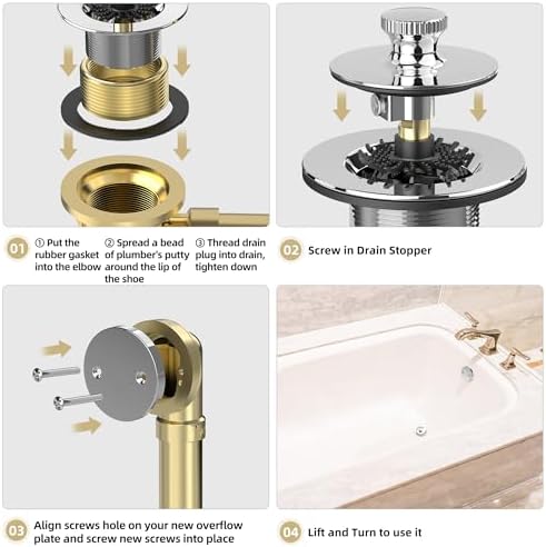 Sogmeter Chrome Plated bathtub drain hair catcher 2-hole lift turn USCA compatible