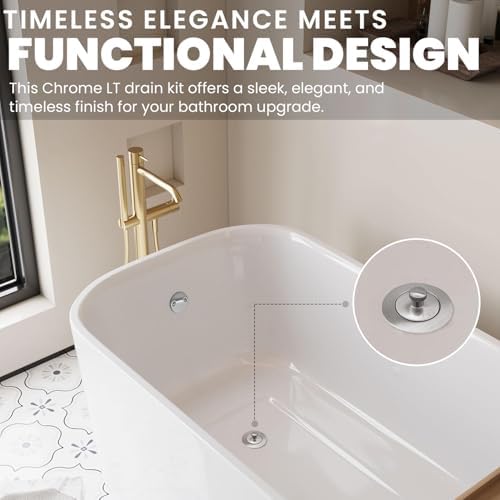 Chrome Bathtub Drain Kit Durable Modern Design Universal Fit