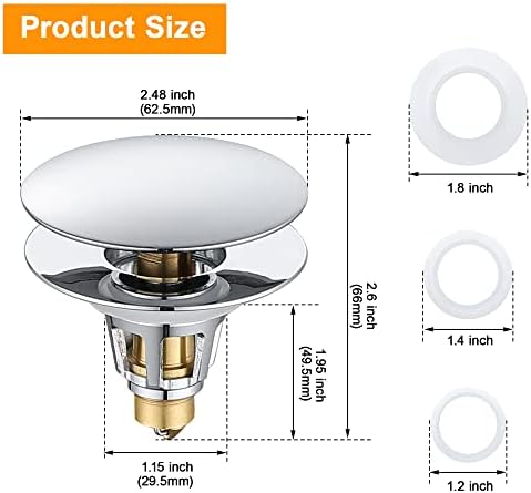 TIORIY Universal Chrome Sink Stopper with Hair Catcher