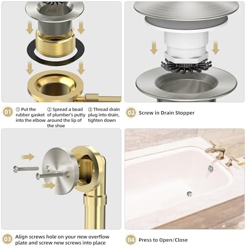 Luxurious Brushed Nickel Tub Drain Kit with Hair Catcher