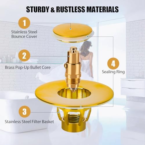 Three Colors 2-in-1 Sink Stopper Gold