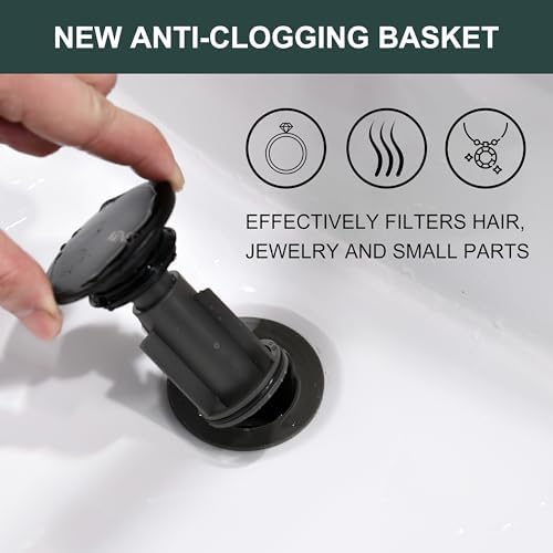 Kenes Pop-Up Sink Drain Matte Black Easy Installation Durable Design