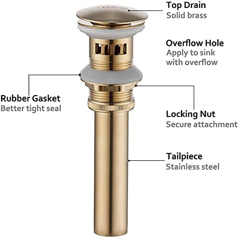 Bathroom Sink Drain with Detachable Strainer Basket Anti-Clog_drain Stopper Brushed Gold