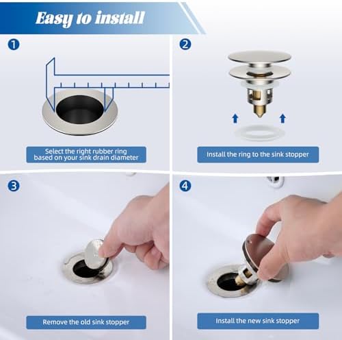 Hibbent All Metal Bathroom Sink Stopper 2-in-1 Design