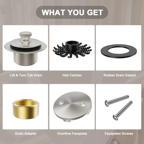 Essential Brushed Nickel bathtub drain stopper with hair catcher for easy draining