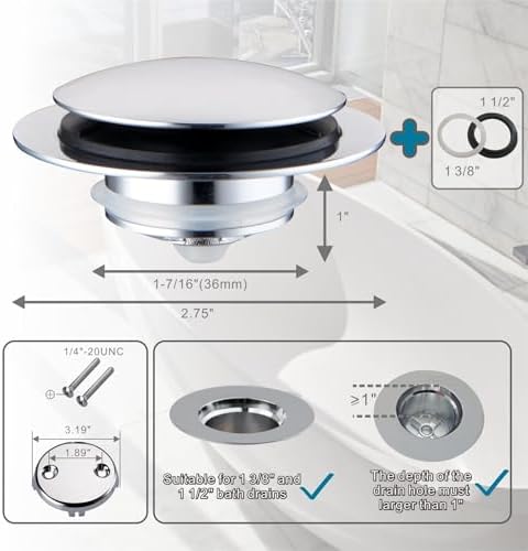 Chrome bathtub drain stopper with plug