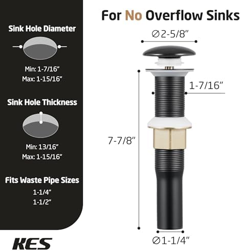 KES Black Pop Up Drain Stopper