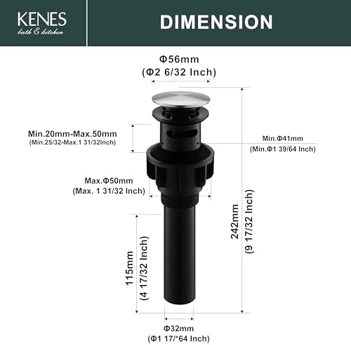 KENES Pop Up Sink Drain Stopper with Overflow Brushed Nickel