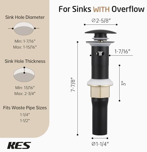 KES SinkDrain PopUp Stopper Black