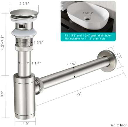 Bathroom Sink P-Trap Kit with Height Adjustable Design Durable Stylish Solid Brass