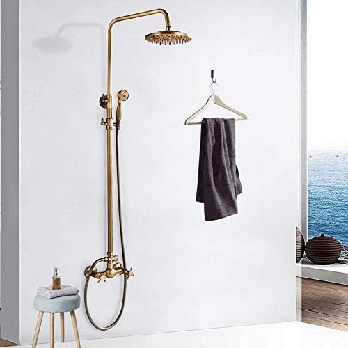 Huin Antique Brass Shower Faucet Set with Rainfall Head and Handheld