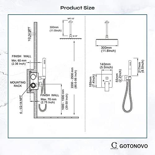 Sturdy 12 Square Ceiling Mount Shower Faucet with Dual Modes