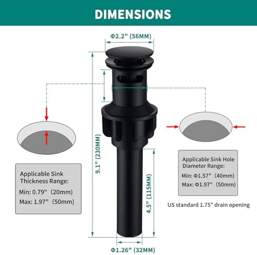 SevenGelok Black Sink Drain OverStopper with Anti-Clog Matte Black