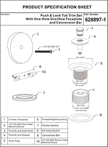 Artiwell Push Lock Tub Trim Set - Brushed Gold