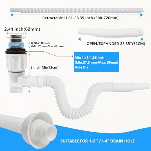Bath Sink Drain Kit Effcient Drainage for 1-14 1-12 Drains