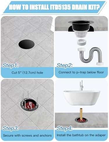 Quick and Easy Bathtub Drain Kit with Universal Compatibility and Multiple Installing Options