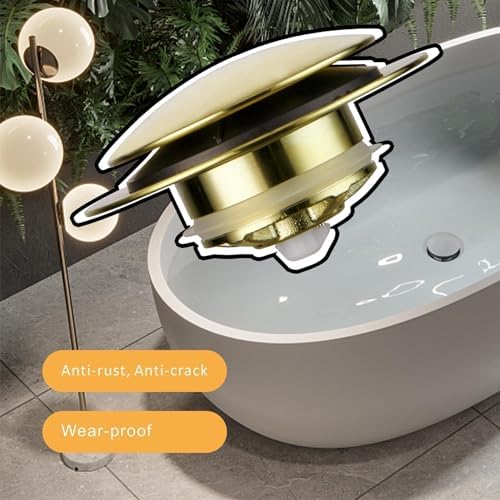WELLUP Brushed Gold bathtub drain stopper replacement for lift turn tubs