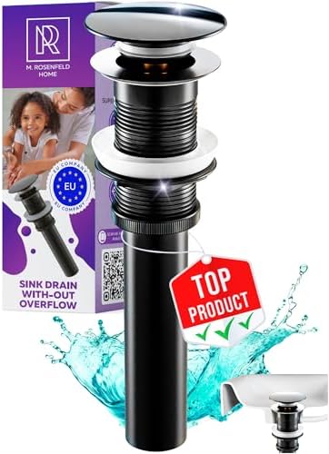 Matte Black Sink Drain No Overflow Universal 16-19 Inch