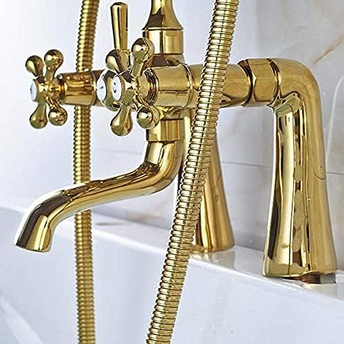 TECKI Solid Brass Luxury Bath Tub Faucet with Handheld Shower and Dual Handles