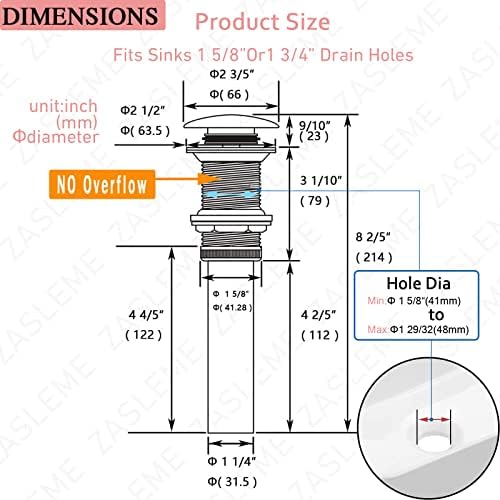 ZASLEME Pop Up Sink Drain - Vessel Sink Drainage System