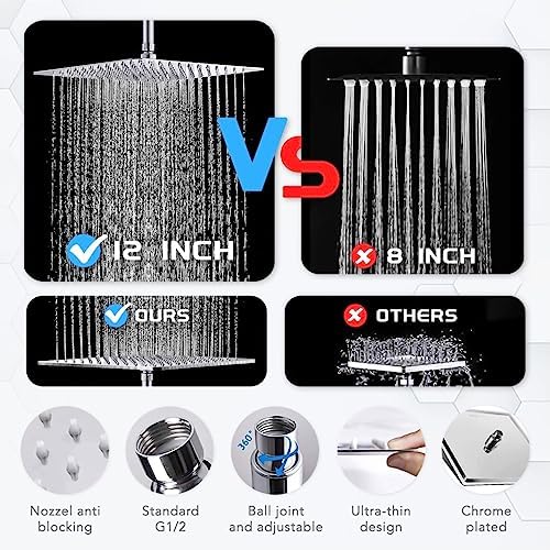 12 Handheld Rainfall Shower Head with High-Pressure 82 Modes