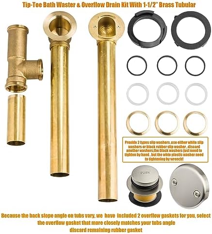 ArtiwellHigh-Quality Touch-Toe Bath Drain Stopper - Brass Tubular Kit with Overflow Plug