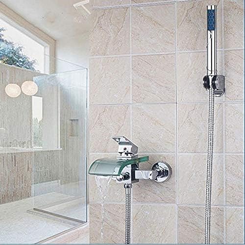 New Glass Spout Tub Showers Set Chrome Wall Mount Handheld Mixer Faucets