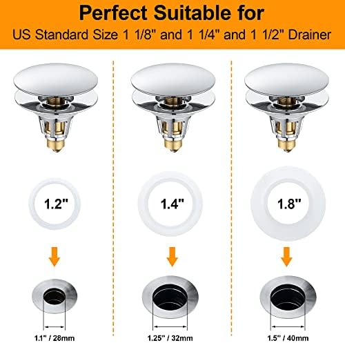 TIORIY Universal Chrome Sink Stopper with Hair Catcher