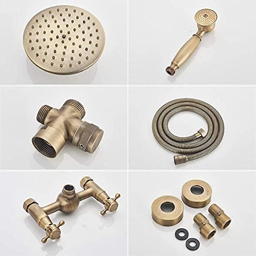 Huin Antique Brass Shower Faucet Set with Rainfall Head and Handheld