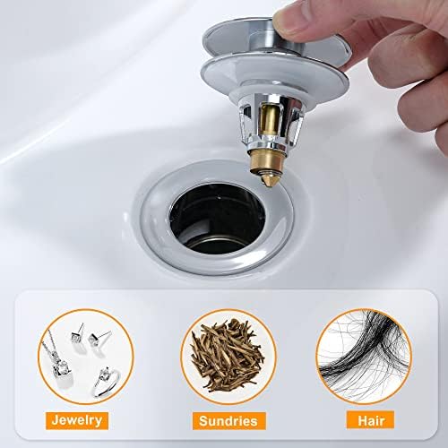 TIORIY Universal Chrome Sink Stopper with Hair Catcher