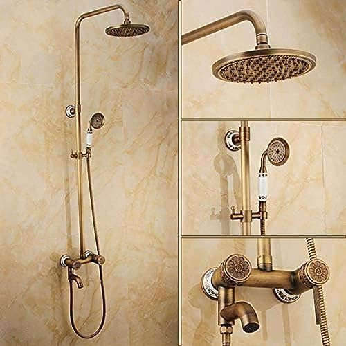 TECKI 8 Inch Round Shower Head with Carved Pattern Handheld Set