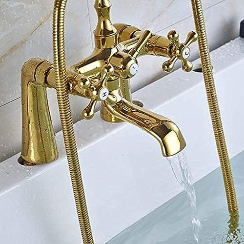 TECKI Solid Brass Luxury Bath Tub Faucet with Handheld Shower and Dual Handles