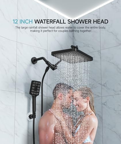 High-Pressure Dual Shower Head Set Rainfall Experience Luxurious Design Mat Black