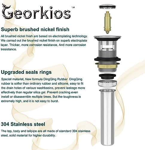 GeorkiosBath Sink Drain StoppersSolid Brass with Overflow