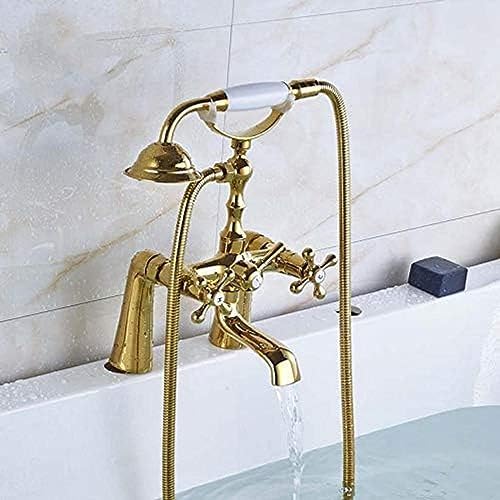 TECKI Solid Brass Luxury Bath Tub Faucet with Handheld Shower and Dual Handles