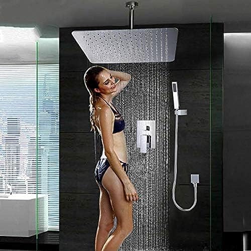 Concealed Luxury Ceiling Mounted 16-Inch Square Rainfall Bathroom Bathtub Shower Faucet