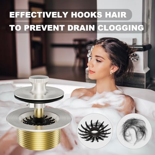 Essential Brushed Nickel bathtub drain stopper with hair catcher for easy draining