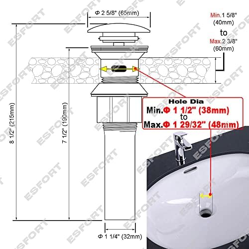 ESFOR 304 Stainless Steel Sink Drain with Overflow