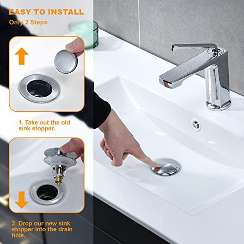 TIORIY Universal Chrome Sink Stopper with Hair Catcher