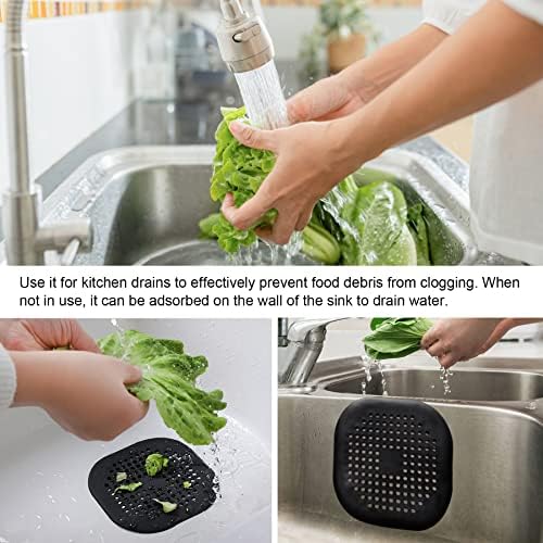 Philbinden 4 Piece Hair Catcher Drain Cover with Suckers Black
